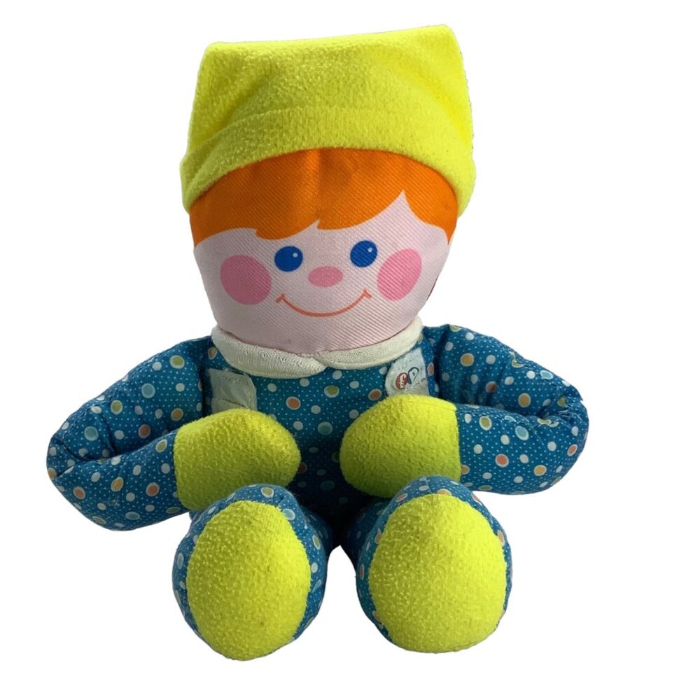 Vtg Fisher-Price 1984 Crib Friend Soft Plush Rattle Doll Boy Red Hair Blue Eyes